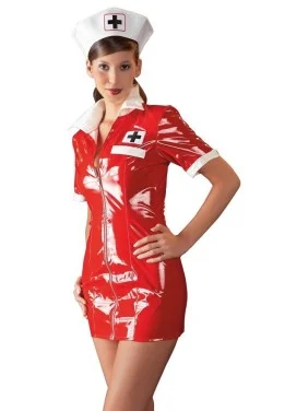 Tenue Rouge en Vinyle Look Infirmiere - M