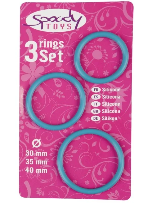 Pack 3 cockring en silicone Spoody Nine bleu