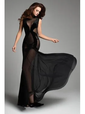 Robe longue en résille noire sexy - A1049B