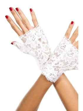Gants blancs doigts ouverts dentelle florale - ML416WHT
