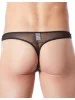String noir sexy maille transparente et bande style cuir - LM807-57BLK