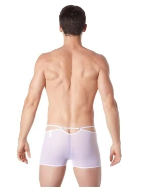 Boxer blanc suspendu fine maille transparente et ornements - LM804-67WHT