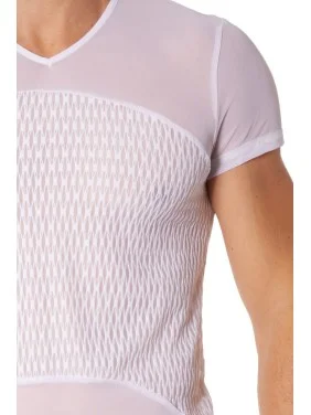 T-shirt blanc maille et motifs - LM901-81WHT