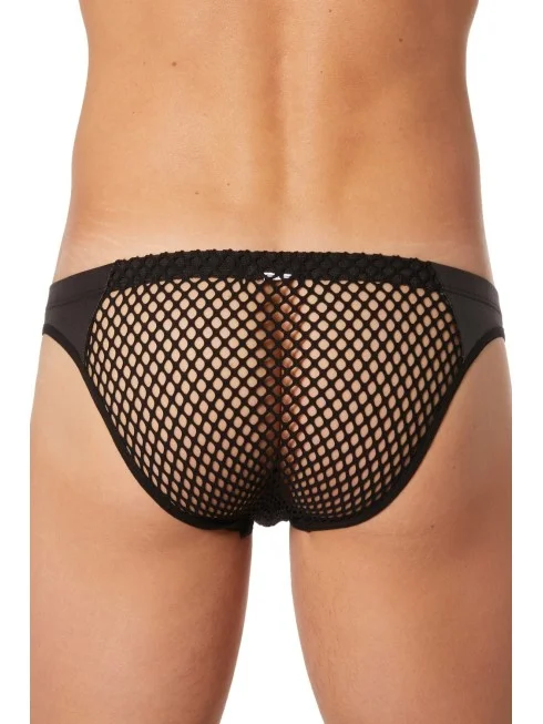 Slip noir filet avec bandes simili cuir - LM911-61MBLK