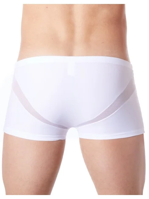 Boxer blanc sexy avec fine résille en V - LM805-67WHT