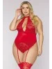 Body ouvert à l'entrejambe avec porte-jarretelles rouge grande taille - DG12670XRED