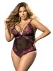 Body, grande taille, en fine résille et imprimé florale - MAL8644XBPK