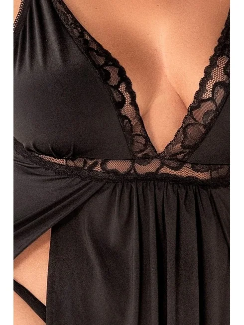 Nuisette, grande taille, noire semi ouverte sur les côtés - MAL7341XBLK
