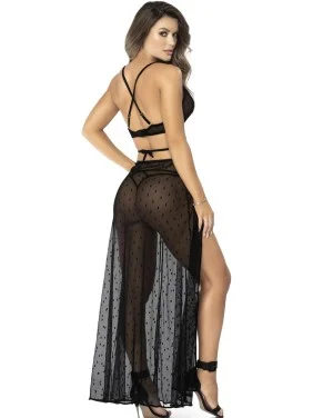 2 en 1 noir, chemise longue et ensemble deux pièces - MAL7426BLK