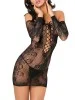 Nuisette noire fine résille manches 3/4 - REN7067-BLK