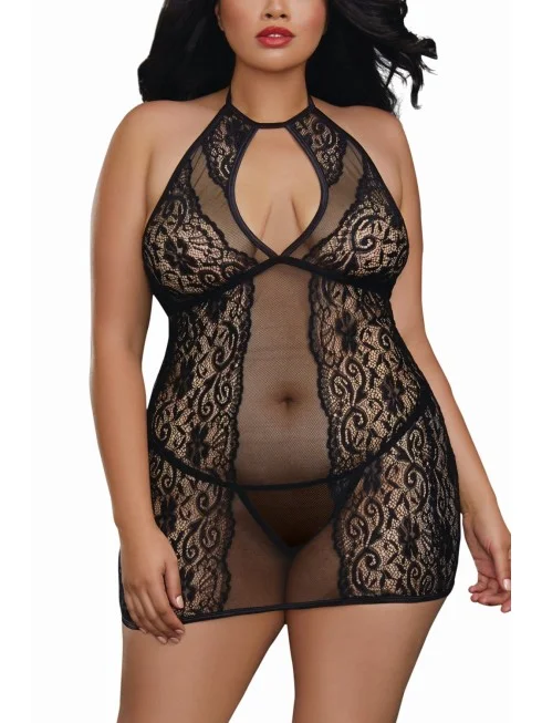 Nuisette légère grande taille avec dentelle et transparence - DG11515XBLK