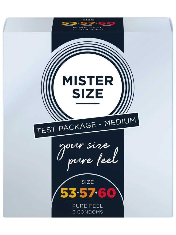Boite test de 3 préservatifs latex avec réservoir, 3 tailles Mister Size - MS03TEST